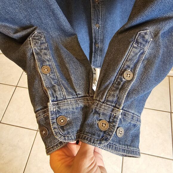 Levi Strauss & Co Fleece Lined Denim Shirt Jacket Mens XL Blue Levis Y2K Trucker - Picture 3 of 7